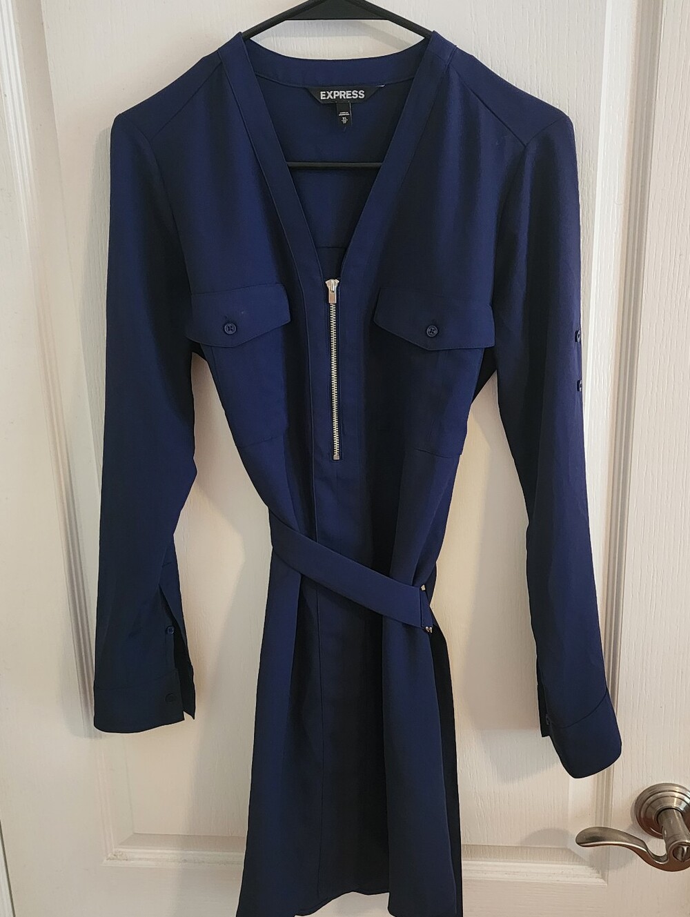 Womens Navy Belted Express Dress- XS